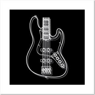 J-Style Bass Guitar Body Outline Dark Theme Posters and Art